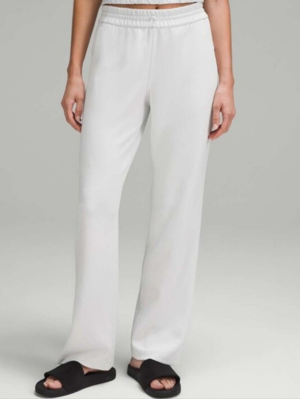 Lululemon Softstreme High-Rise Gray/Cream Wide-Leg Drawstring Sweatpants Size 8
